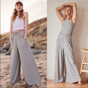Free People Movement Blissed Out High-Rise Rib-Knit Wide-Leg Palazzo Pants M